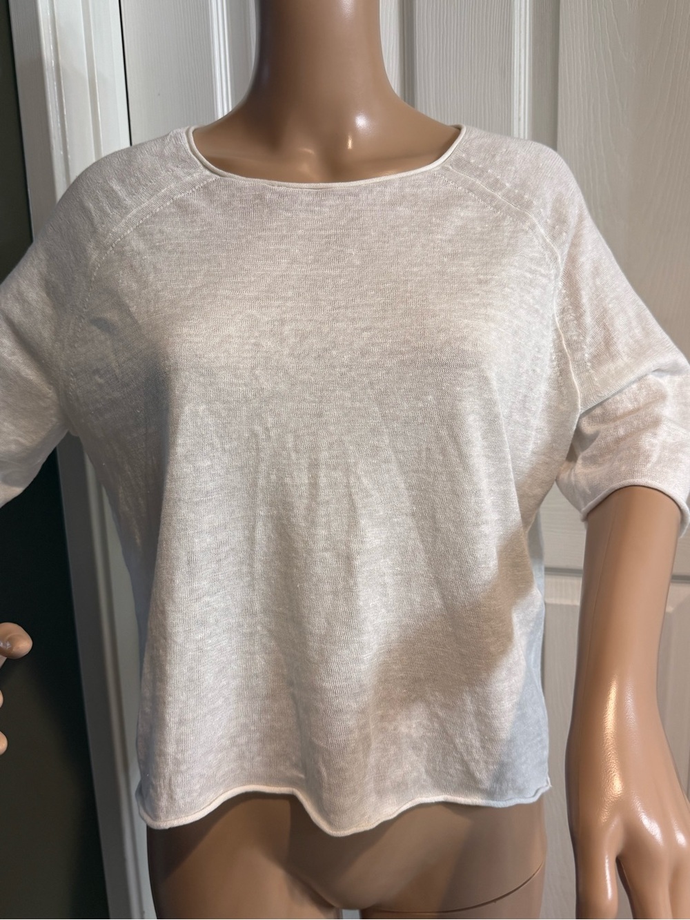 Eileen Fisher Organic Linen Cotton Boxy Lightweight Sweater White S M
